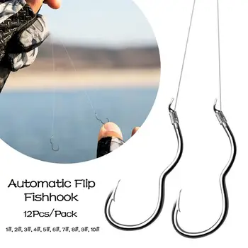12Pcs/Pak Didelis Anglies Plieno Žvejybos Kabliukas Aštrus Spygliuota Automatinis Vartymas Fishhook Karpių Žvejybos Reikmenys