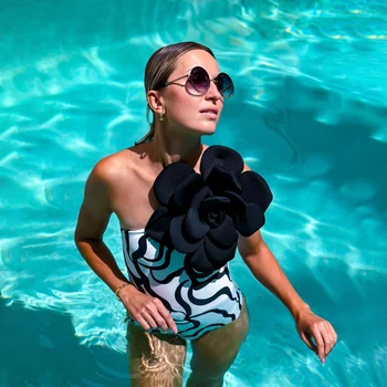 2023 naujas vientisas maudymosi kostiumėlis moterų trimatis gėlių maudymosi kostiumėlį