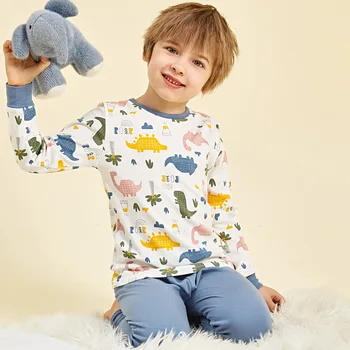 80-160cm Vaikų Pižama Rinkiniai Mažylis Berniukas Pijama Nustatyti ilgomis Rankovėmis Mėlyna Mados Dinozaurų Pyjama Rudens Žiemos Naktį Kostiumai