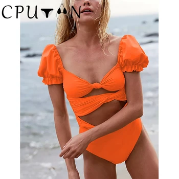 CPUTAN 2023 Derliaus Orange Sluoksniuotos Rankovėmis vientisi maudymosi kostiumėlis Moterims maudymosi Kostiumėliai, Prabangos Brazilijos Kietas Sumažinti Paplūdimio Maudymosi Kostiumas