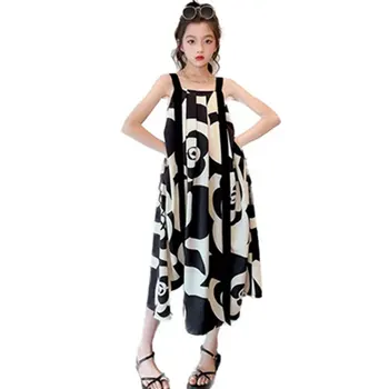 Elegantiškas Šalis Mergina Suknelė Be Rankovių Balta Spausdinti Prarasti Korėjos Ilgą Šifono Kostiumai Vaikų Vasaros Mergaitė Vestuvių Suknelė Mados