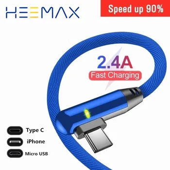 HEEMAX 90 Laipsnių LED Greito Įkrovimo Micro USB Kabelį, Tipas C USB Samsung 