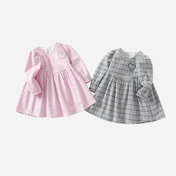 Iki 2023 M. Rudenį Korėjos Vaikų Mergaičių Suknelė Medvilnės Pledas Meilė Paprasta Ilgomis Rankovėmis Kūdikiui Mergaitės Įrengtas Juosmens Bamblys Merginos Komplektai
