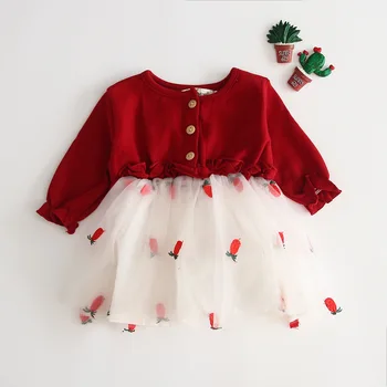 Kalėdų Suknelė Naujagimiui Mergina Drabužių Saldus Spliced Akių Princesė Dress 2023 Morkų Spausdinimo Kūdikiams, Vaikams, Mini Sijonas