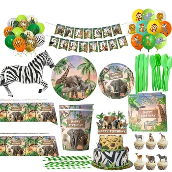 Laukinių Džiunglių Gyvūnų Šalies Reikmenys Vienkartiniai Indai Džiunglės Safari, Žirafa, Dramblys Vaikams Gimtadienio Baby Shower Apdaila