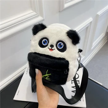 Mielas Panda Pliušinis Crossbody maišelis Minkštas Daiktų Krepšys Studentų Kuprinės, Piniginės Monetos Rankinės užtrauktuką Telefono Maišelį Gimtadienio Dovana