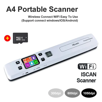 Mini A4 IScan Nešiojamą Skaitytuvą Dokumentą ir PDF, JPG Vaizdų Skaitytuvas Wifi Mobile Belaidžio 1050DPI TF Card LCD Ekranas Skaitytuvas IScan