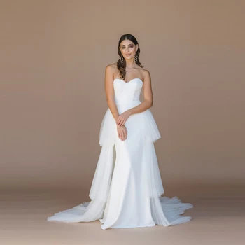 MULOONG-line Moterų Vestuvinė Suknelė Grindų Ilgis Valymo Traukinio Užtrauktukas Iki Skirtingų Stebėjimo Nuotakos Suknelė Nauja 2023