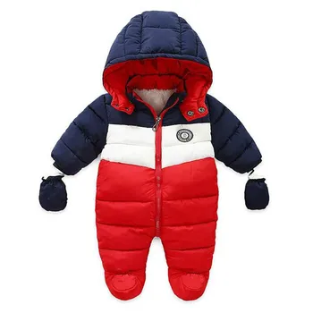 naujagimio žiemos drabužių abėcėlė spausdinti spalvų atitikimo Gobtuvu kūdikiui berniukas Romper snowsuit striukė vaikiška paltai 6-24 mėnesių