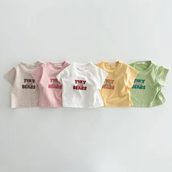 Naujagimis Baby Girl marškinėliai Medvilnės trumpomis Rankovėmis Megztinis Laiškas Išspausdintas Ploną Kūdikio Mergina Tees Bamblys Mergina Viršūnės