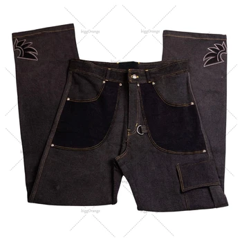 Naujas Amerikietiško Stiliaus Derliaus Pleistras Krovinių Black Jeans Streetwear Y2K Mados Paauglių Drabužių Populiarus Vyrų Atsitiktinis Džinsus