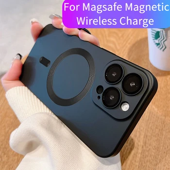 Objektyvo Apsaugos Atvejais Magsafe Belaidžio Įkrovimo Telefono dėklas Skirtas iPhone 11 12 13 14 Pro Max Soft Magnetinio Matinis Bamperio Dangtelis