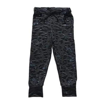 P0219 Leopard print juoda kompensuoti kelnės vaikams drabužių paauglių mergaičių drabužius baby girl drabužiai mergaitėms boutique drabužių kelnės