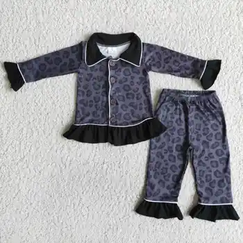 Pavasarį, Rudenį Bamblys Merginos Satino Pižama Print Pilka Kūdikis Sleepwear Pijama Tiktų Vaikams Mergaitėms Miego Drabužius Dviejų Dalių Komplektas