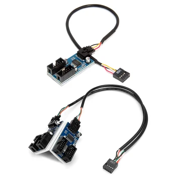 Plokštė USB 9 Pin Header Pratęsimo Splitter Cable HUB Jungties Adapteris Uosto