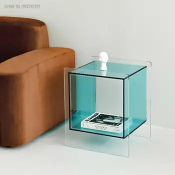Sofos Pusėje Kabineto Sėdėjimo Kampas Mažas Žurnalinis Staliukas Nordic Light Luxury Paprasta Akrilo Miegamojo Lovos Stiklo Amatų