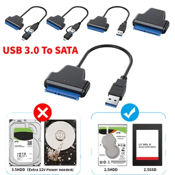 USB 3.0 Adapteris Kabelio 20/50CM Standžiųjų Diskų Keitiklio Kabelį, USB 3.0 Tipo C 22 Pin SATA Kabelį Iki 6 Gb 2,5 Colių Išoriniai SSD