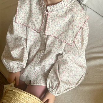 Vaikų Drabužiai 2023 Korėja Stiliaus Pavasarį, Rudenį Naujų Mergaičių Turtinga Apykaklės Gėlių Doll Marškinėliai Atsitiktinis Paprasta Princesė Sweet Shirt