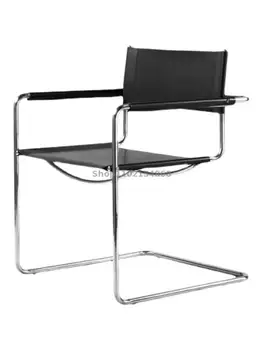 Viduramžių fotelis nerūdijančio plieno balno oda valgomojo kėdė Bauhaus kėdės, modernaus minimalistinio homestay kėdė