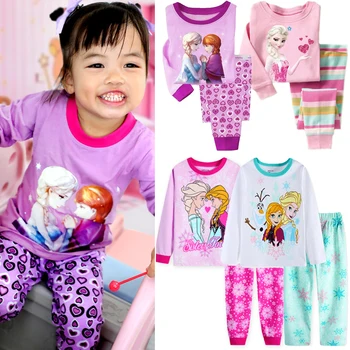 Šaldyti 2 Mergaitės Pižama Anna Elsa Princesė Vaikai Sleepwear Vaikams, Cartoon Drabužių Rinkinys Kūdikiui Ilgomis Rankovėmis Pijamas Namų Kostiumas